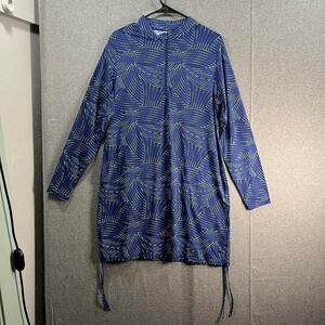 zuda UPF 50 Half Zip Cover Up Ruching Detail Navy Dot Size Medium